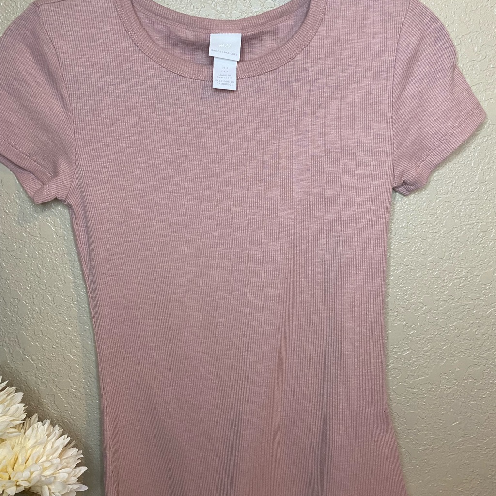 H&M Basic Tee Pink Ribbed